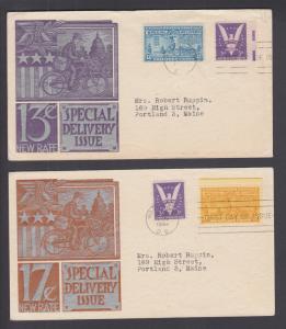 US Sc E17, E18 FDCs. 1944 13c & 17c Special Delivery, matched Staehle cachets