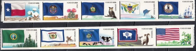 (B) USA #4323-32 FLAGS OF OUR NATION Complete Coil Set  of 10 stamps MNH