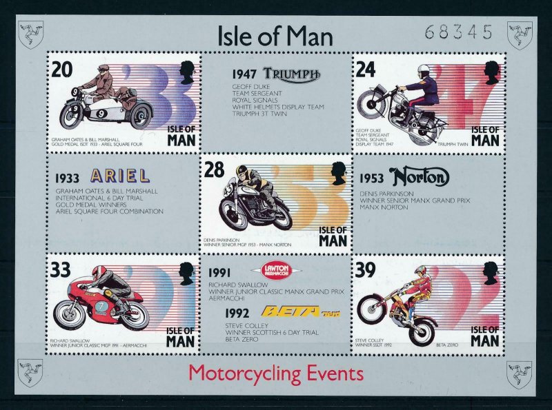 [73173] Isle of Man 1993 Sport motorracing motorcycle Souvenir Sheet MNH