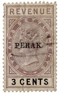 (I.B) Malaya States Revenue : Perak Duty 3c (1890)