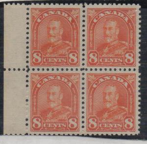 Canada Sc 172 1930 8c red orange George V block of 4 mint NH