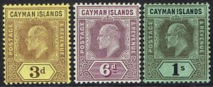 CAYMAN ISLANDS 1907 KEVII 3D 6D AND 1/- WMK MULTI CROWN CA