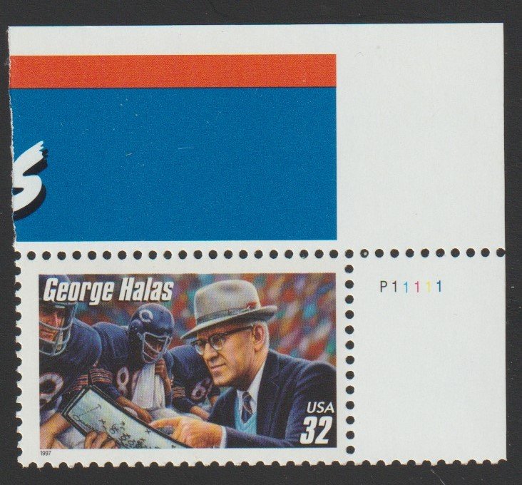 SC# 3146 - (32) - Football Coaches George Halas MNH Plate # Single UR P111111