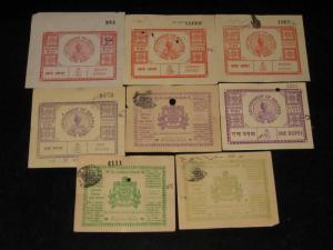 India Fiscal Bikaner State 8 Different Talbana Stamp up to Re. 1 Type 75 Cour...