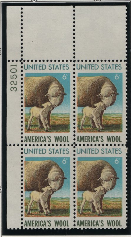 US, 1423, MNH, PLATE BLOCK, 1971, EWE WITH A LAMB