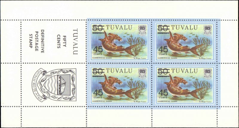 Tuvalu #150, Complete Set, Sheet of 4 + Label, 1981, Marine Life, Never Hinged