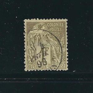 French Colonies 59 Y&T 59 1 Fr Olive Used F/VF 1877 SCV $45.00