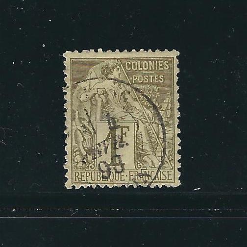 French Colonies 59 Y&T 59 1 Fr Olive Used F/VF 1877 SCV $45.00