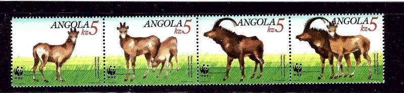 Angola 781-84 MNH 1990 W.W.F. strip of 4 (been folded)