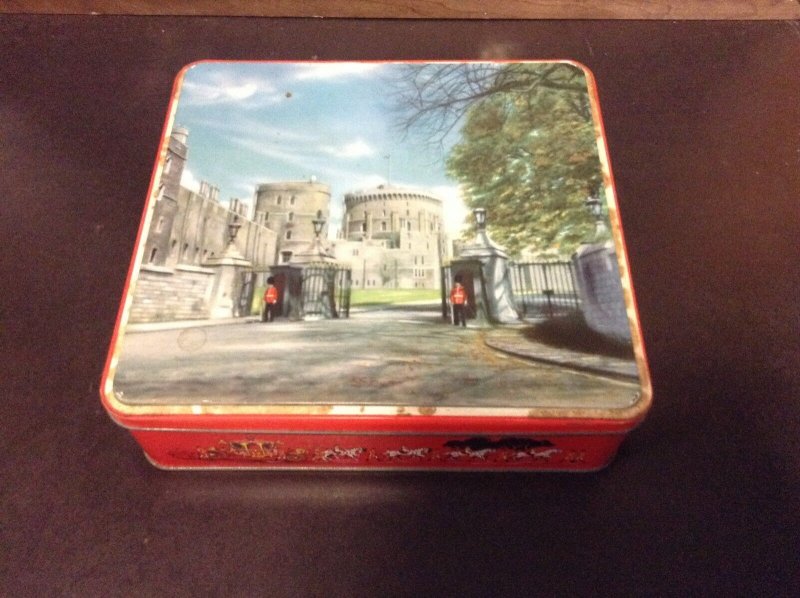 British Colonies Fancy Tin Filled With Royalty Stamps, Covers,Postcards, Lot