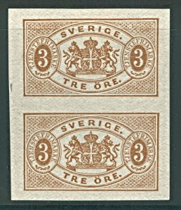 SWEDEN #O1a, 3ore bister, IMPERF PAIR, og, LH, XF