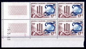 New Caledonia 1963 Sc#323 FAO FREEDOM FROM HUNGER-WHEAT AND GLOBE Block of 4 MNH