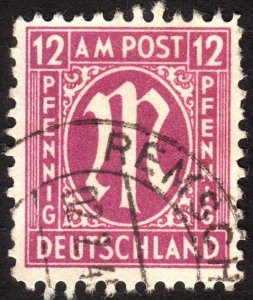 1945 Germany, American-British Occ. (Bizone) 12pfg, Used, Sc 3N8a, Mi 7zab