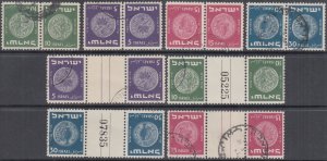 ISRAEL Sc #18-21 CPL USED TETE-BECHE WITH & WITHOUT GUTTERS - 8 PAIRS