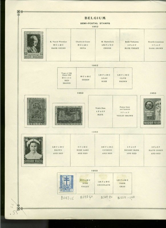 Collection, Belgium Part D Semi-Postal Scott Album Page, 1949/1957, Cat $173