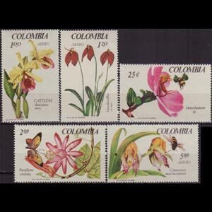 COLOMBIA 1967 - Scott# 768-9+C Orchids Set of 5 NH