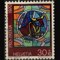 SWITZERLAND 1970 - Scott# B392 Stained Glass-Bull 30c Used