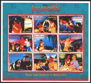 Guyana. 1995. Small sheet 5281-89. Pocahontas, Disney cartoons. MNH.