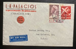 1948 Curacao Lucky Strike Tobacco Airmail Cover To New Orleans LA USA