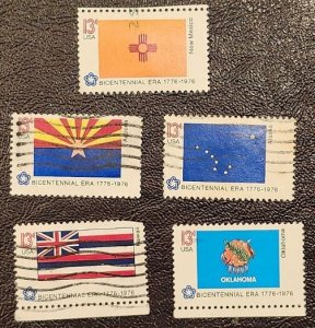 US Scott # 1678-1682; five 13c used Bicentennial Flags from 1976; VF/XF; ;