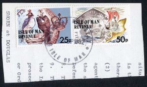 Isle of Man 50p and 25p Multicoloured QEII Pictorial Revenue CDS On Piece