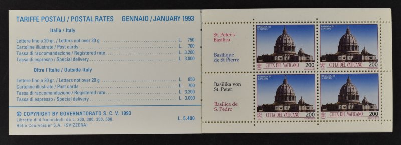 VATICAN CITY, BOOKLET 1993, MONUMENTS