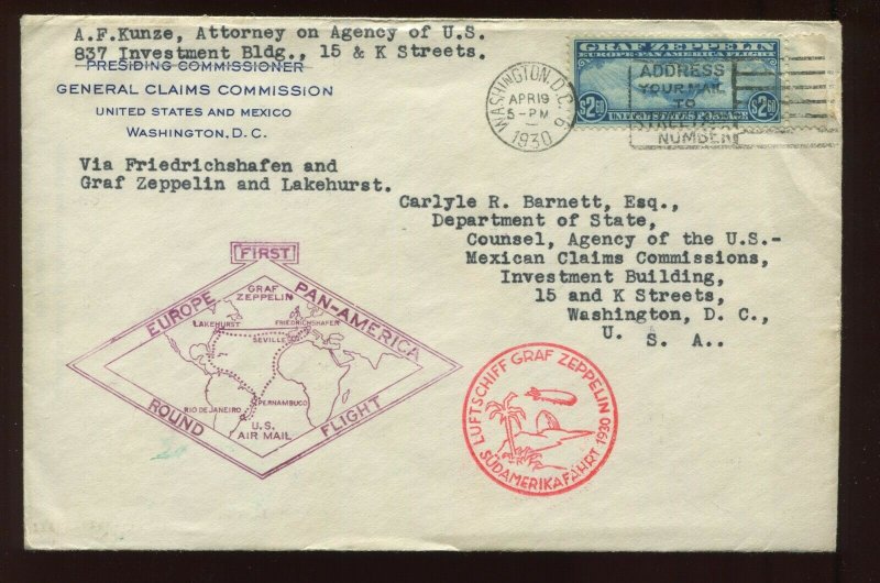 C15 Graf Zeppelin  FIRST DAY COVER APR 19 1930 TO DEPT OF STATE (Lot 1141 B)