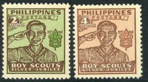 PHILIPPINES 1948 BOY SCOUTS P. 11 1/2 Set Sc 528a-529a MNH