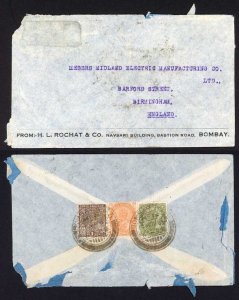 India cover to the UK with KGV 1a 2a6p and 4a stamps