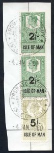 Isle of Man KGVI 2/- Pair and 5/- Key Plate Type Revenues CDS on Piece