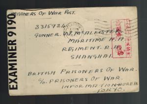 1942 Glasgow England Cover to Prisoner of War POW Japan China Gunner W McAlester