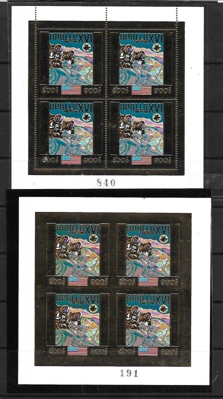 CAMBODIA Sc C30-31 NH PERF & IMPERF MINISHEETS of 1972 - SPACE APOLLO 16. RARE! 