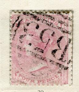 MAURITIUS;  1863 early classic QV Crown CC issue used 4d. value, 