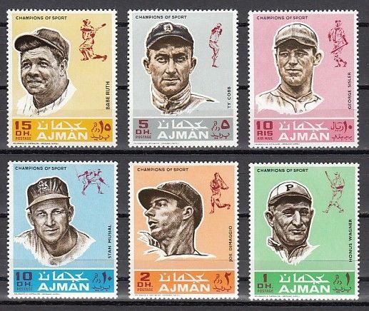 Ajman, Mi cat. 388-393 A. Baseball, Sports issue. ^