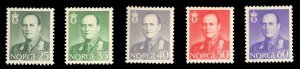 Norway #408-412 Cat$23.25, 1962 King Olav, set of five, never hinged