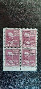 US Scott # 829; used 25c McKinley from 1938; blk of 4; VF Centering