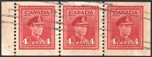 Canada SC#254b 4¢ King George VI: Military Uniform Booklet Pane of 3 (1943) Used