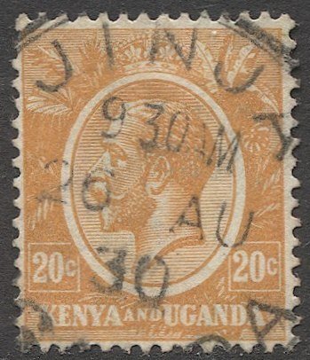 KENYA & UGANDA 1922 Sc 25  20c Used VF, JINJA postmark/cancel