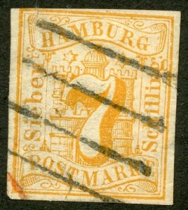 Hamburg Scott 6 ULH - 1859 7s Orange Numeral - SCV $47.50