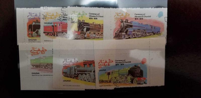 O) 1974 OMAN - DHUFAR, TRAIN - LOCOMOTIVE, CENTENARY  OF THE WINSTON S. CHURCHIL 