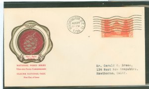 US 748 1934 9c Glacier National Park (part of the National Park series) single on an addressed first day cover with a rice cache