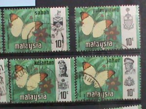 ​MALAYSIA-1971-VERY OLD LOVELY BUTTERFRIES USED 12 STAMPS-#M50-VERY FINE