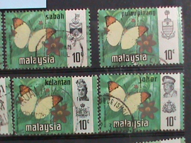 ​MALAYSIA-1971-VERY OLD LOVELY BUTTERFRIES USED 12 STAMPS-#M50-VERY FINE