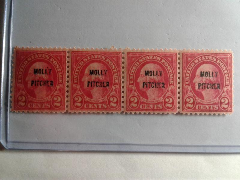 SCOTT # 646 MOLLY PITCHER OVERPRINTS MINT NEVER HINGED STRIP OF 4 GEMS  1928 !!