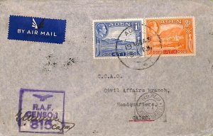 ac6649 - ADEN - POSTAL HISTORY - R.A.F. Censor on AIRMAIL COVER to EGYPT 1943