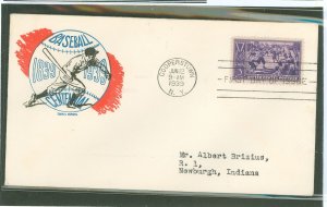 US 855 1939 3c Baseball Centennial (single) on an addressed first day cover with a Torkel Gundel cachet