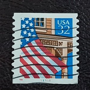 US Scott # 2915A; used 32c Flag/Porch, 1996; PNC 11111; VF/XF; off paper