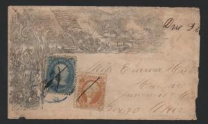 US Sc #63 & R6c Revenue on Patriotic Battle Scene Cover Scarce Attractive Usage