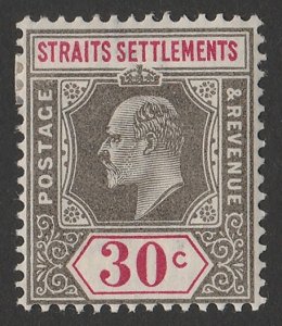 MALAYA - STRAITS SETTLEMENTS 1902 KEVII 30c grey & carmine, wmk crown CA.  