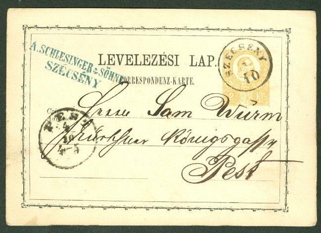 HUNGARY TOWN CANCEL on 1871 2kr POSTAL CARD - SZECSENY